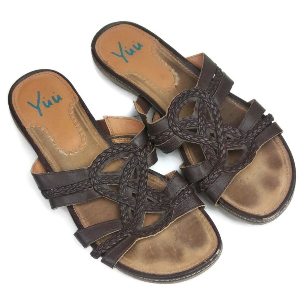YUU Acelin Sandal Women's Brown Leather Slides 8M